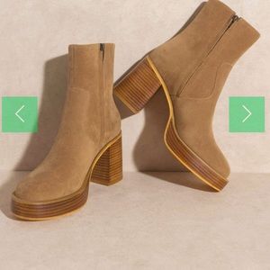 Brown Suede Bootie, Platform Heel, 8.5